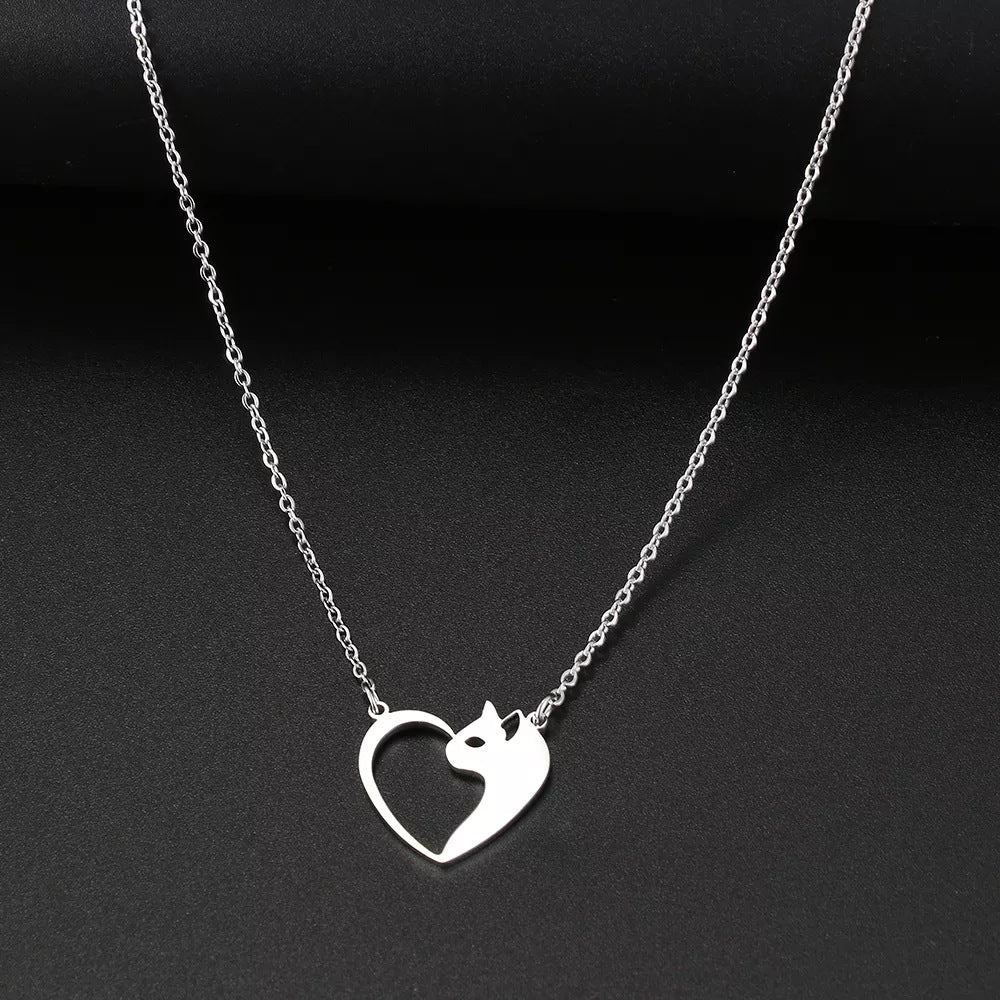 Women's Fashion Jewelry Stainless Steel Necklaces Heart Cat Hollow Pendant Choker Clavicle Chain Charm Fashion Necklaces For Women Jewelry Girls Gifts - J Micheal