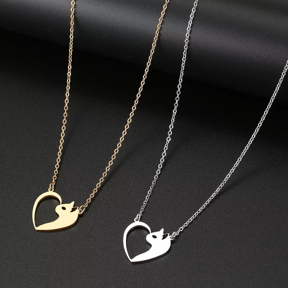 Women's Fashion Jewelry Stainless Steel Necklaces Heart Cat Hollow Pendant Choker Clavicle Chain Charm Fashion Necklaces For Women Jewelry Girls Gifts - J Micheal