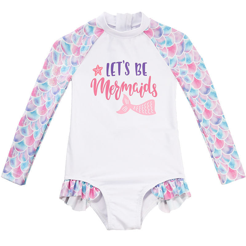 Children's Swimsuit New Cute One-piece Long Sleeves Sunscreen Swimwear - J Micheal