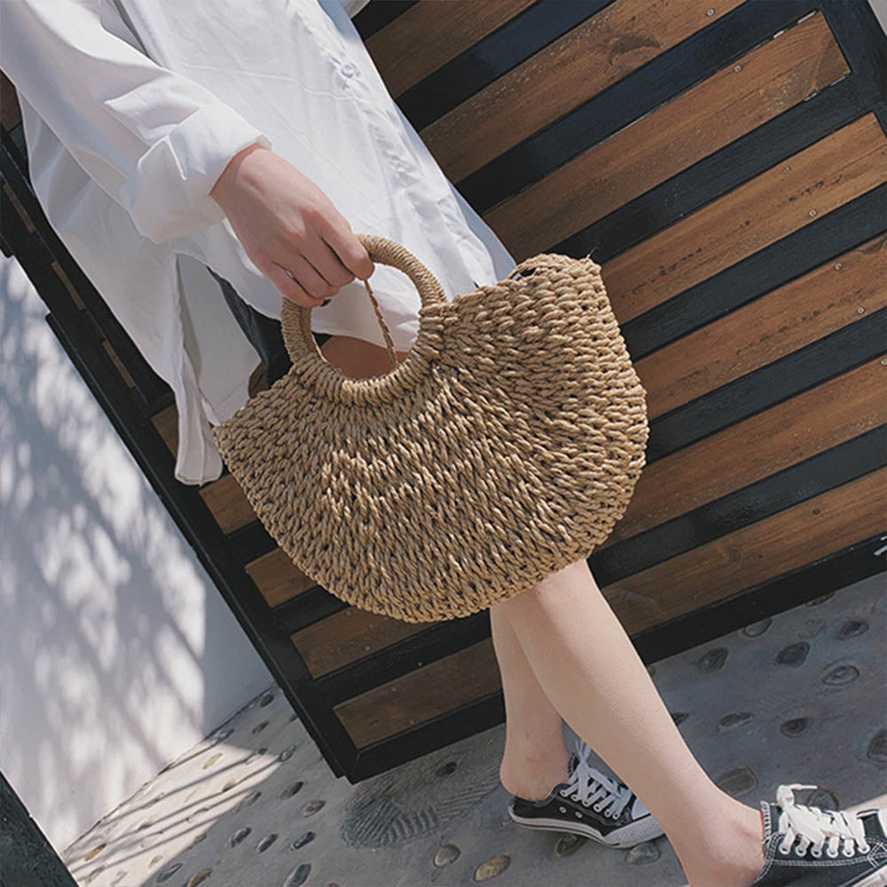 Natural Handwoven Straw Beach Bag - J Micheal