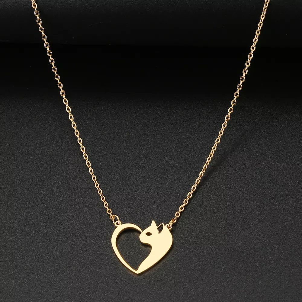 Women's Fashion Jewelry Stainless Steel Necklaces Heart Cat Hollow Pendant Choker Clavicle Chain Charm Fashion Necklaces For Women Jewelry Girls Gifts - J Micheal