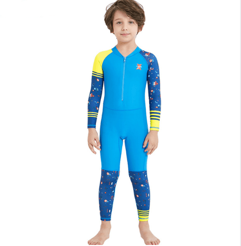 Children's quick-drying diving suit girls boys conjoined long-sleeved snorkeling suit swimwear size children's swimwear sunscreen swimsuit - J Micheal