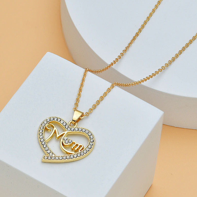 Mother's Day Mom Heart Shape With Diamond Letter Necklace For Women Fine Jewelry Women Accessories Fashion Jewelry - J Micheal