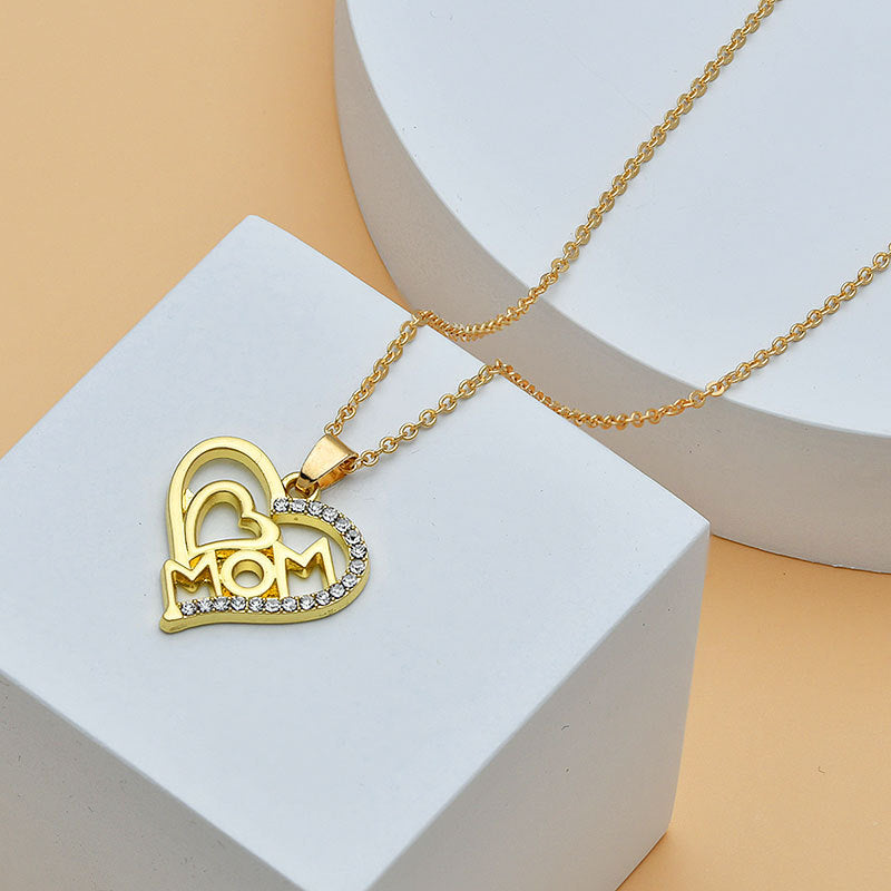 Mother's Day Mom Heart Shape With Diamond Letter Necklace For Women Fine Jewelry Women Accessories Fashion Jewelry - J Micheal