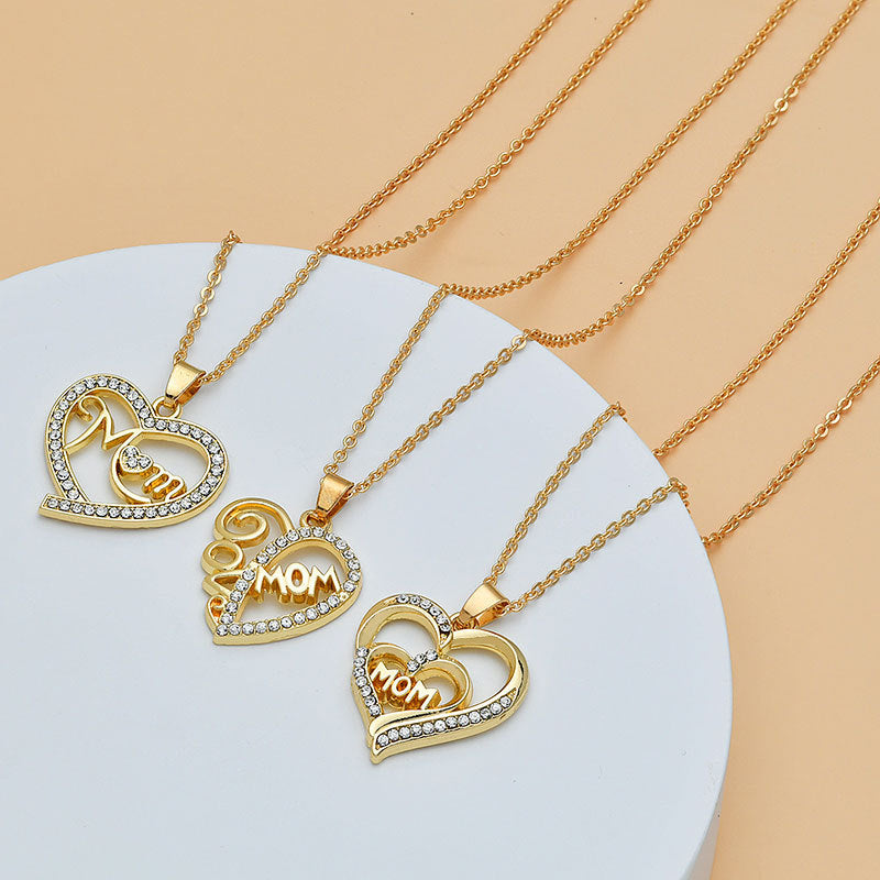 Mother's Day Mom Heart Shape With Diamond Letter Necklace For Women Fine Jewelry Women Accessories Fashion Jewelry - J Micheal