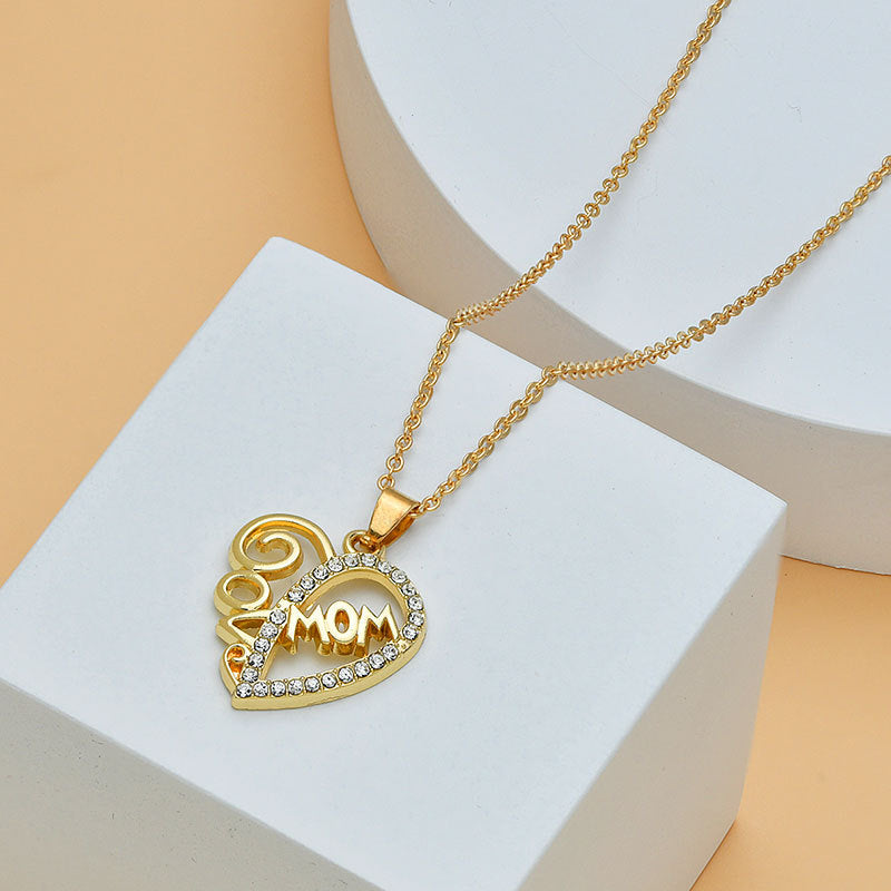 Mother's Day Mom Heart Shape With Diamond Letter Necklace For Women Fine Jewelry Women Accessories Fashion Jewelry - J Micheal