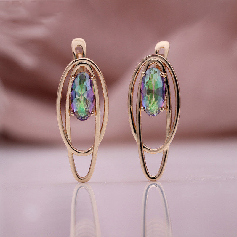 Rose Gold Coconut Circle Hollow Colored Zircon Earrings - J Micheal