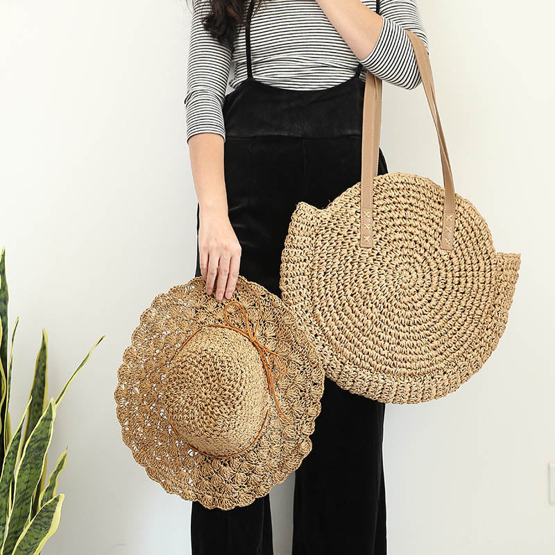 Natural Rattan Handmade Beach Tote Bag - J Micheal