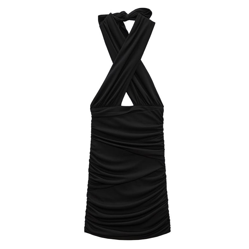 Nightclub Little Black Dress Crossover Halter - J Micheal