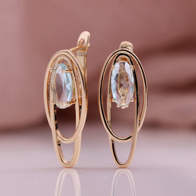 Rose Gold Coconut Circle Hollow Colored Zircon Earrings - J Micheal