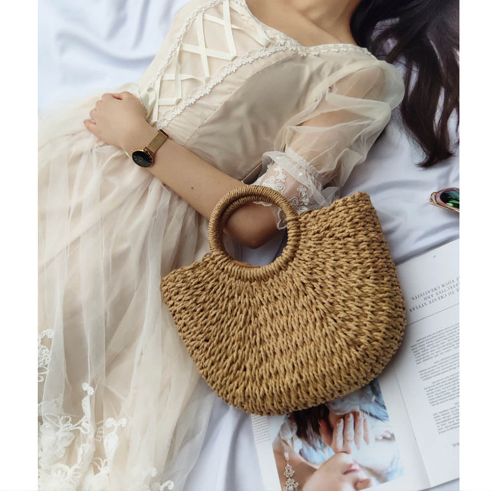 Natural Handwoven Straw Beach Bag - J Micheal