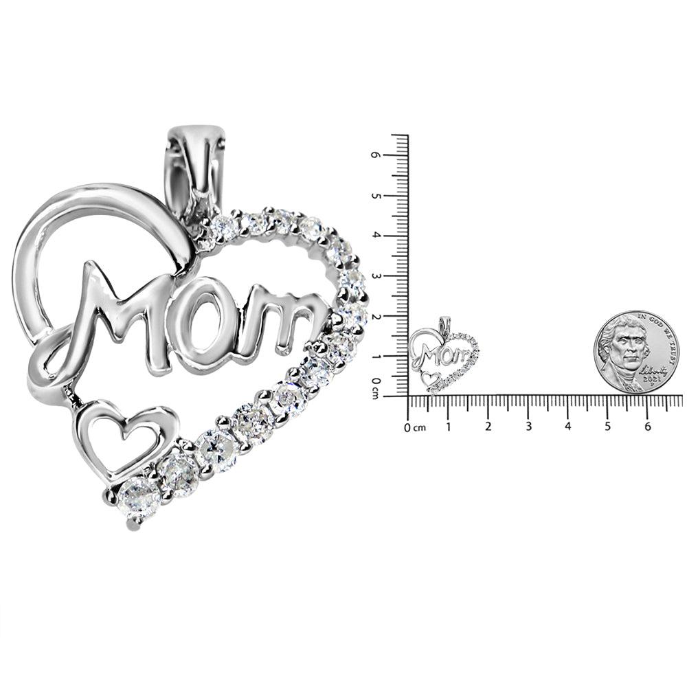 .925 SS 1/4 Cttw Round Diamond "Mom" Heart Pendant 18"(I-J,I3) - J Micheal